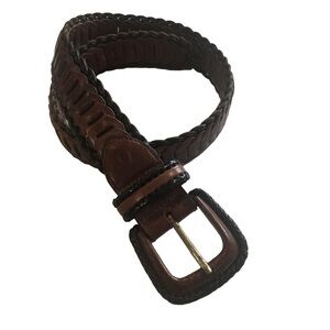 Leather belt. Brown and black. Woven braided western cowboy Size M